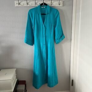 etici Blue Linen Butt-Front Midi Dress